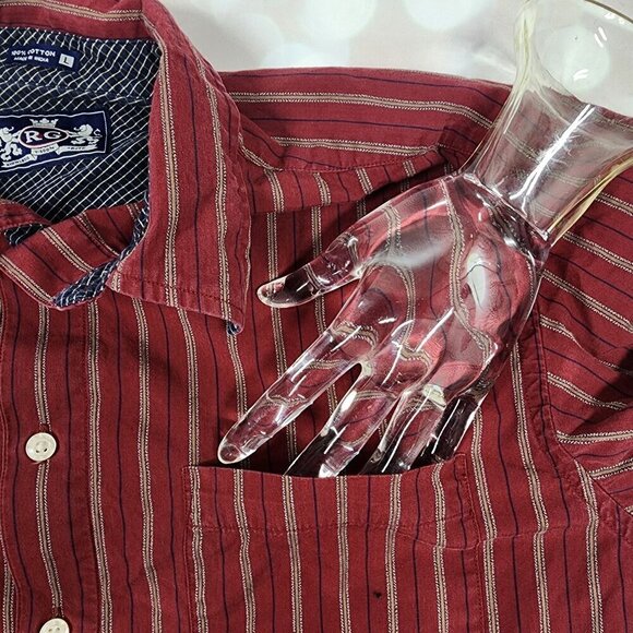 Robert Graham Red Pinstripe Long Sleeve Shirt, Men's Large - Picture 7 of 10